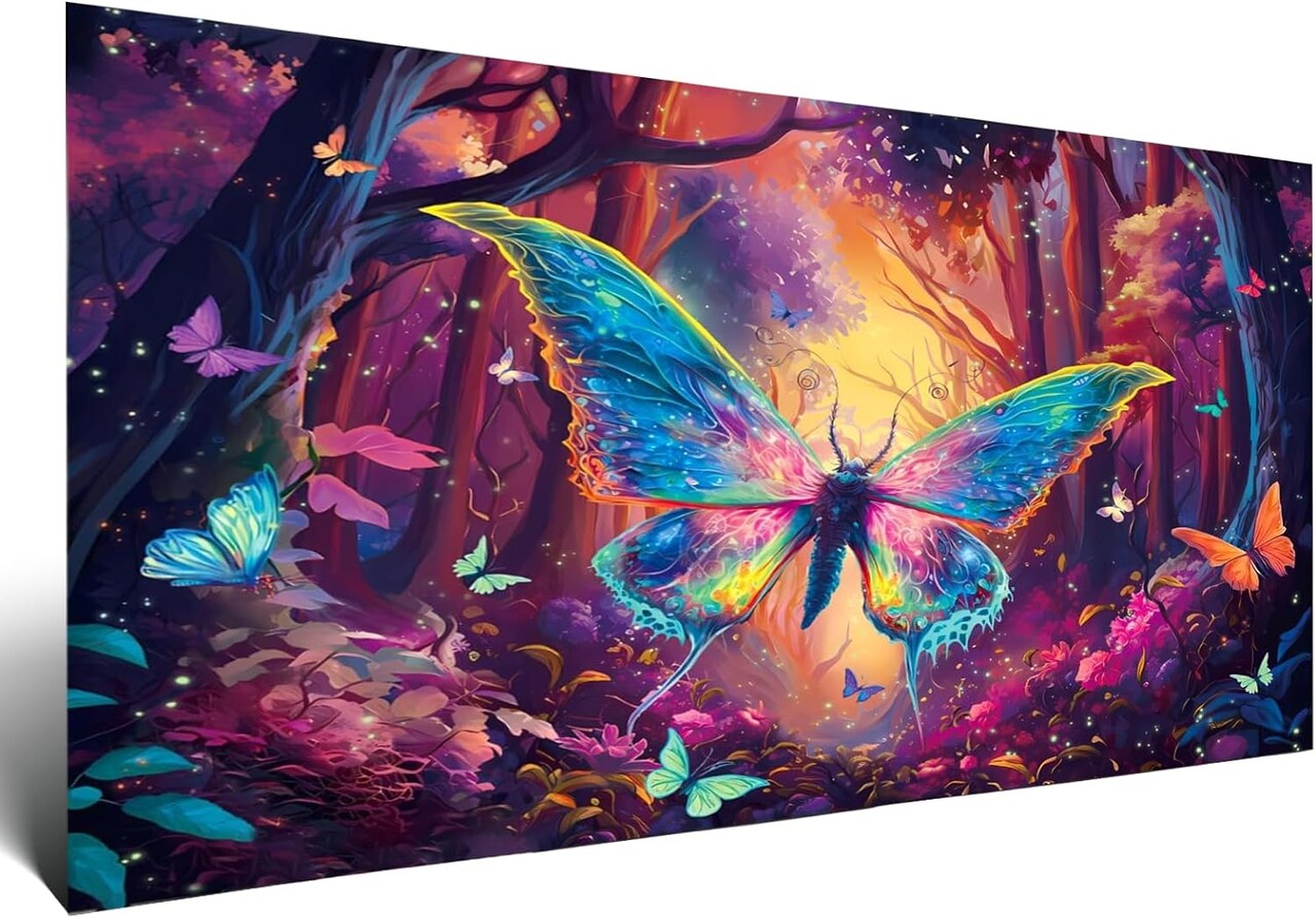 5D Butterfly Diamond Art Painting,Large Diamond Painting Kits for Adults,DIY Full Drill Paint with Diamond, Home Wall Decor 27.5 X 15.7inch